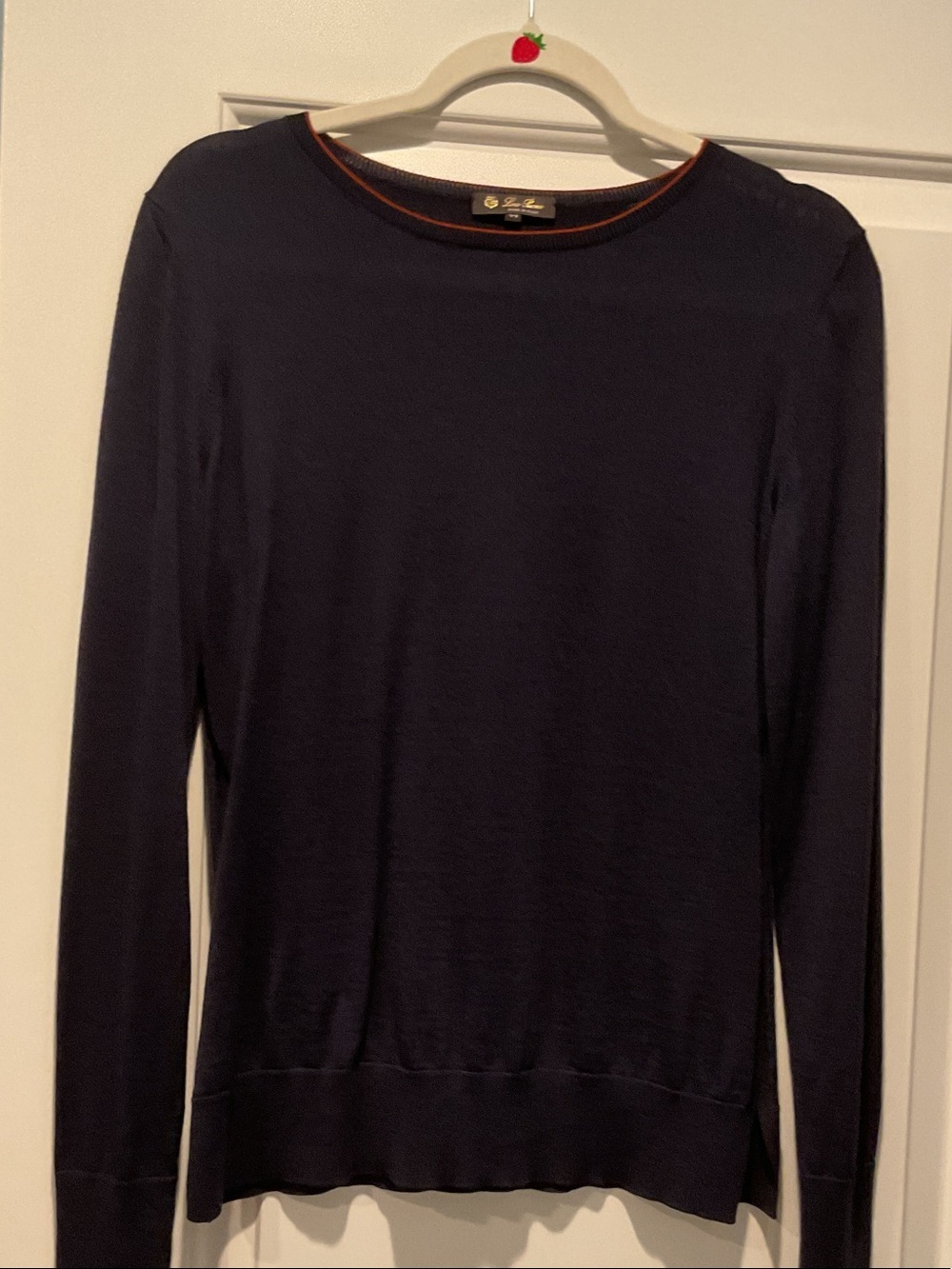 Loro Piana Navy Crewneck Sweater with Orange Trim